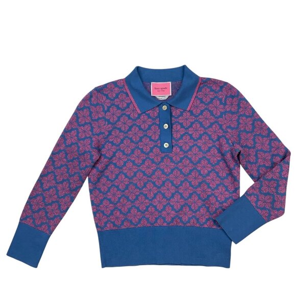 Kate Spade Spade Flower Polo Sweater XS Vibrant Blue Pink - Picture 14 of 14